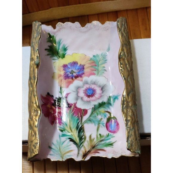 Vtg Japanese Chubu China Hand Painted Floral Trinket/Jewelry Dish Unique 5x4x1" - Picture 1 of 12